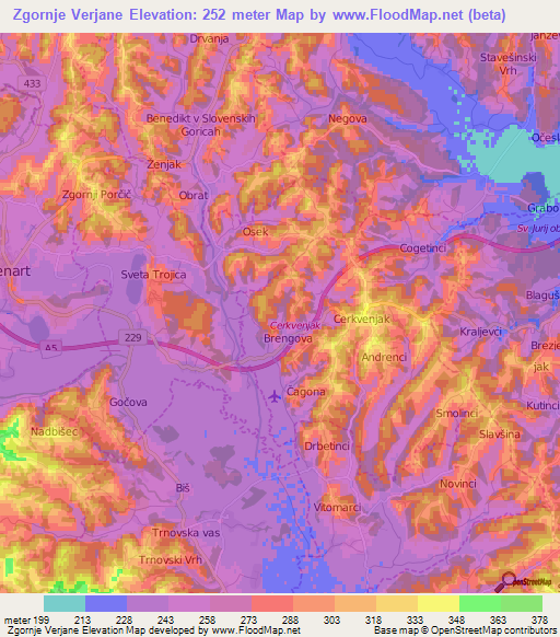 Zgornje Verjane,Slovenia Elevation Map