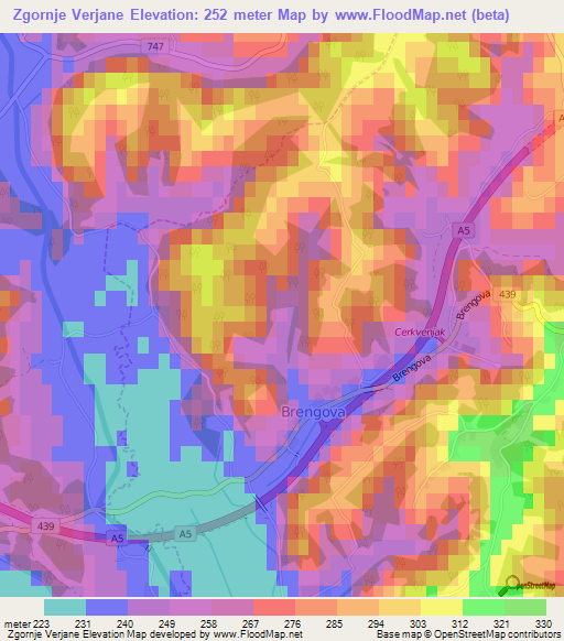 Zgornje Verjane,Slovenia Elevation Map