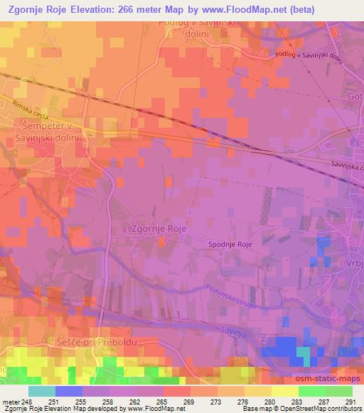 Zgornje Roje,Slovenia Elevation Map