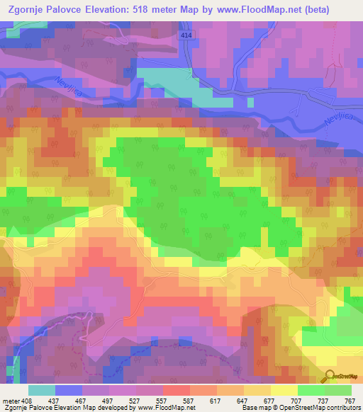 Zgornje Palovce,Slovenia Elevation Map