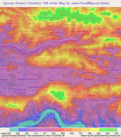 Zgornje Koseze,Slovenia Elevation Map