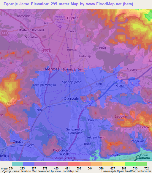 Zgornje Jarse,Slovenia Elevation Map