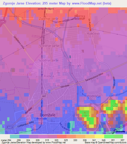 Zgornje Jarse,Slovenia Elevation Map