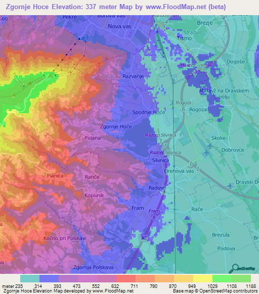 Zgornje Hoce,Slovenia Elevation Map