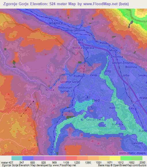 Zgornje Gorje,Slovenia Elevation Map