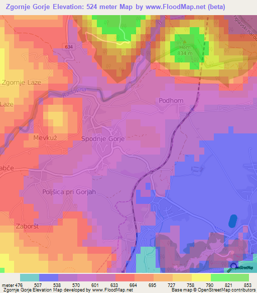 Zgornje Gorje,Slovenia Elevation Map