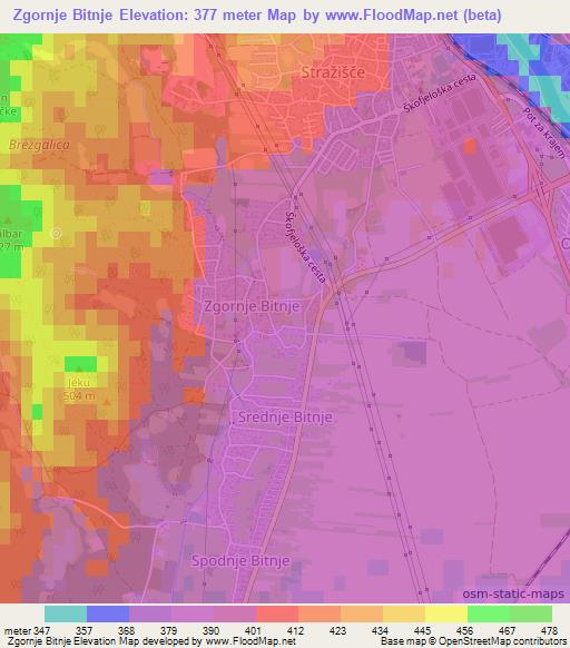 Zgornje Bitnje,Slovenia Elevation Map