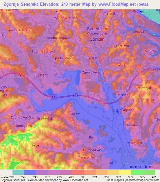 Zgornja Senarska,Slovenia Elevation Map