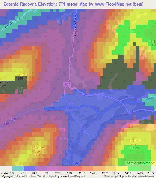 Zgornja Radovna,Slovenia Elevation Map