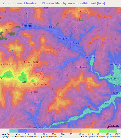 Zgornja Lusa,Slovenia Elevation Map