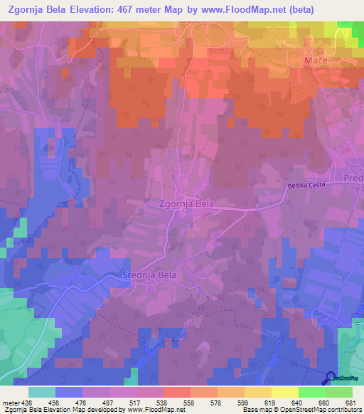 Zgornja Bela,Slovenia Elevation Map