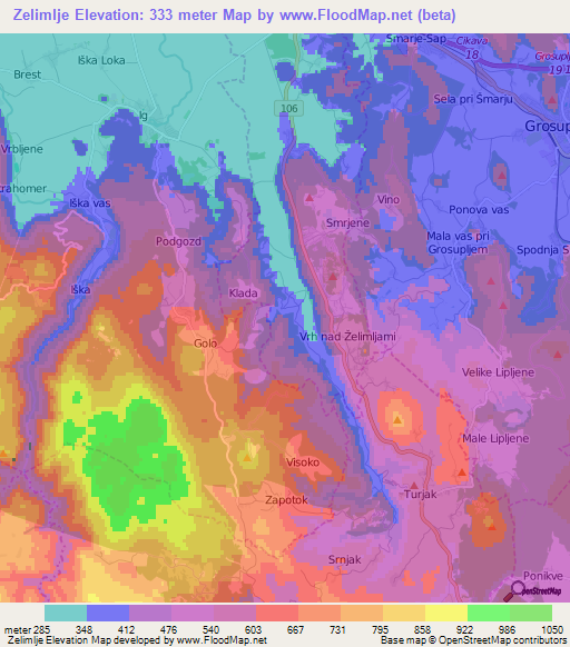 Zelimlje,Slovenia Elevation Map