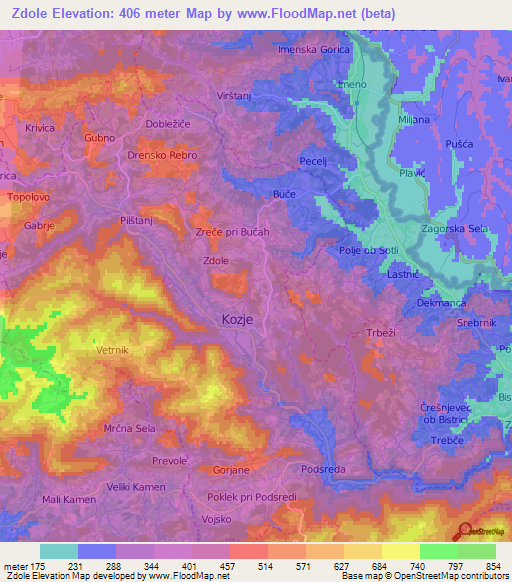 Zdole,Slovenia Elevation Map