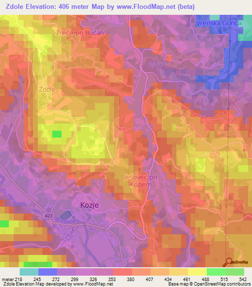 Zdole,Slovenia Elevation Map