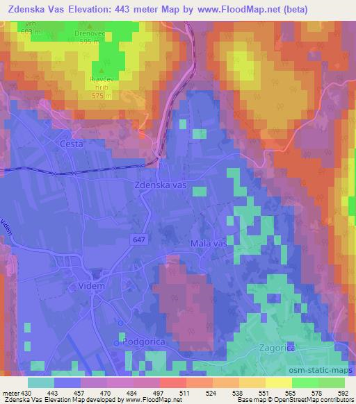 Zdenska Vas,Slovenia Elevation Map