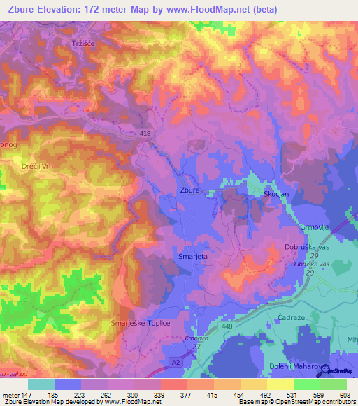 Zbure,Slovenia Elevation Map