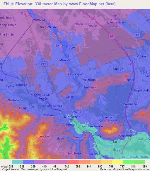 Zbilje,Slovenia Elevation Map