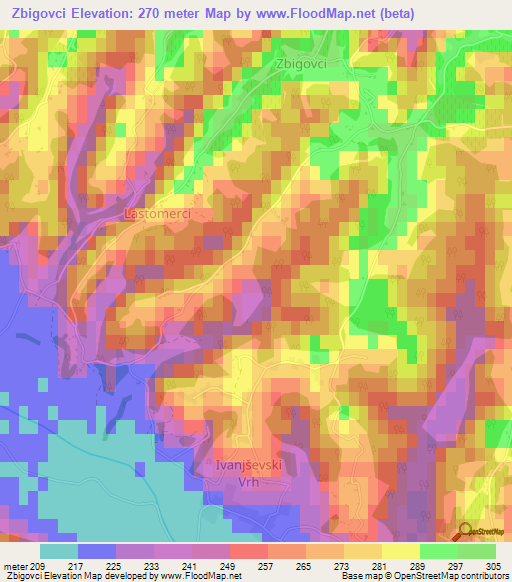 Zbigovci,Slovenia Elevation Map