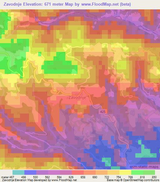 Zavodnje,Slovenia Elevation Map