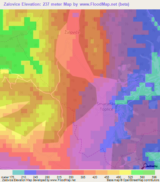 Zalovice,Slovenia Elevation Map