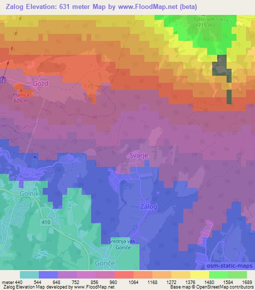 Zalog,Slovenia Elevation Map