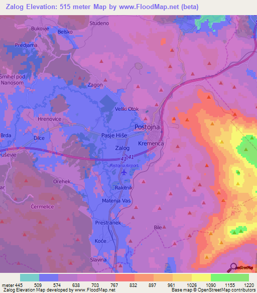 Zalog,Slovenia Elevation Map