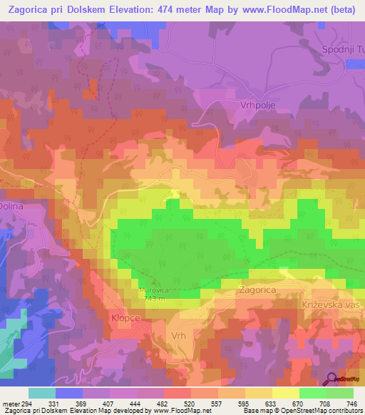 Zagorica pri Dolskem,Slovenia Elevation Map