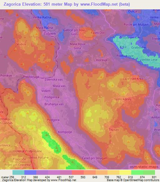 Zagorica,Slovenia Elevation Map