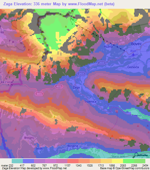 Zaga,Slovenia Elevation Map