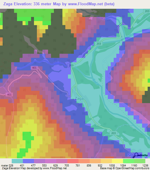 Zaga,Slovenia Elevation Map