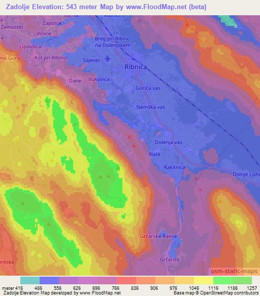 Zadolje,Slovenia Elevation Map