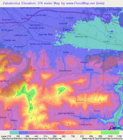 Zabukovica,Slovenia Elevation Map