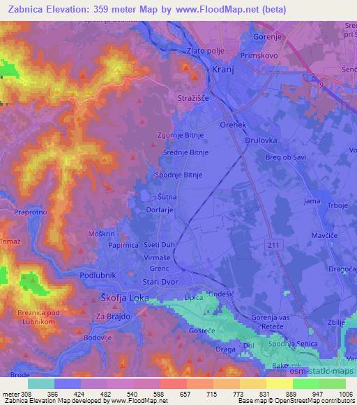 Zabnica,Slovenia Elevation Map