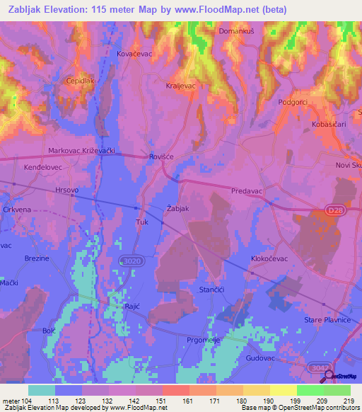 Zabljak,Croatia Elevation Map