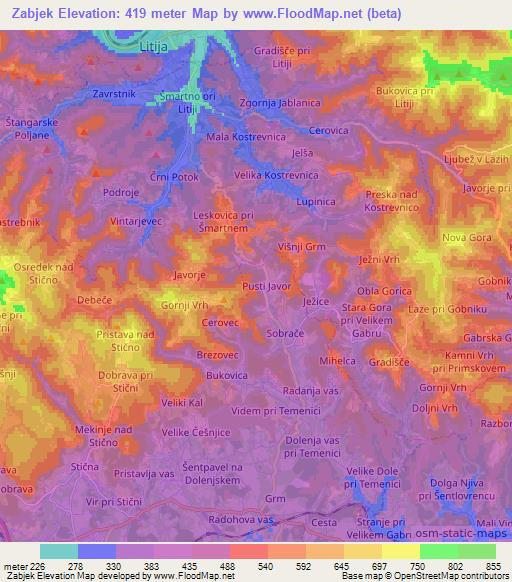 Zabjek,Slovenia Elevation Map