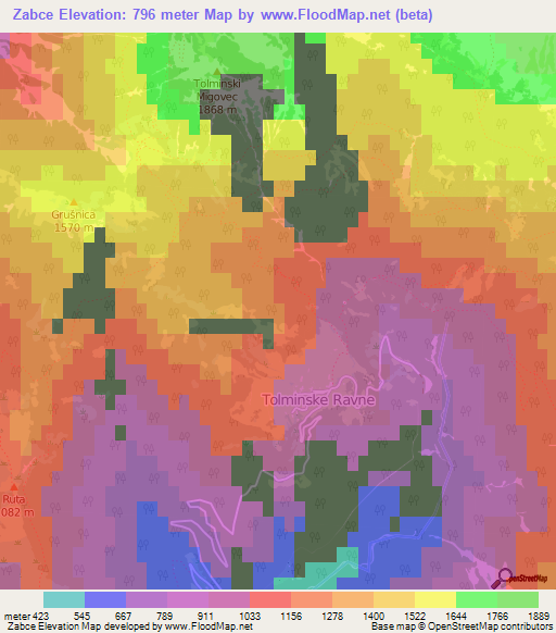 Zabce,Slovenia Elevation Map