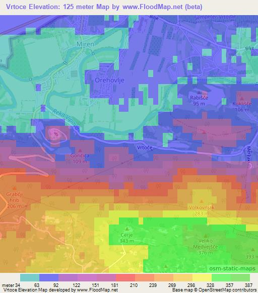 Vrtoce,Slovenia Elevation Map