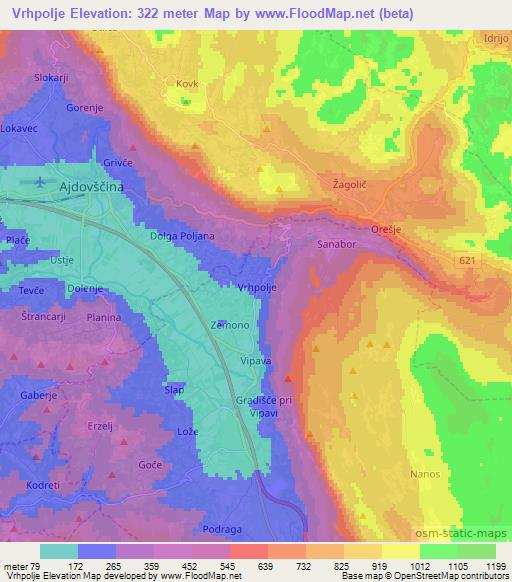 Vrhpolje,Slovenia Elevation Map