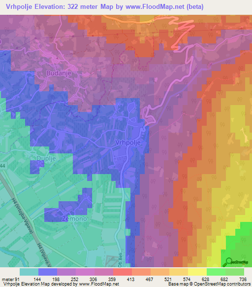 Vrhpolje,Slovenia Elevation Map
