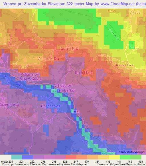 Vrhovo pri Zuzemberku,Slovenia Elevation Map