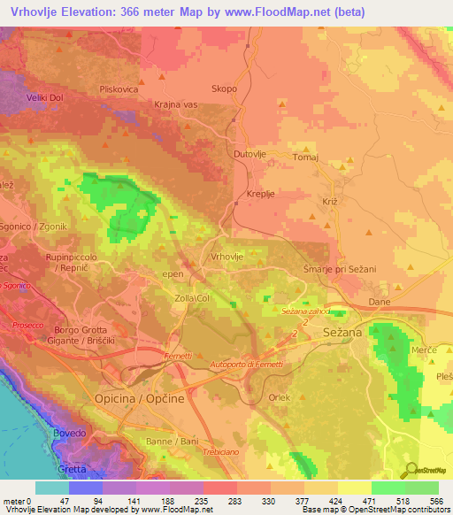 Vrhovlje,Slovenia Elevation Map