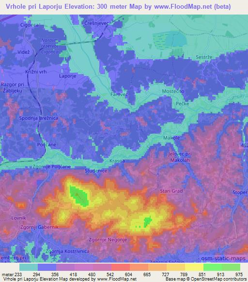 Vrhole pri Laporju,Slovenia Elevation Map