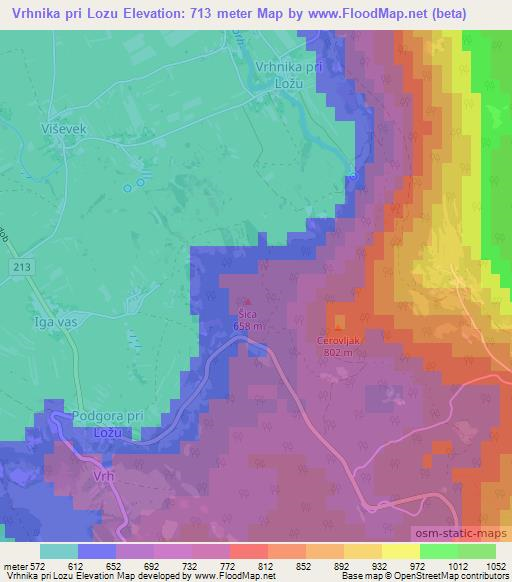 Vrhnika pri Lozu,Slovenia Elevation Map