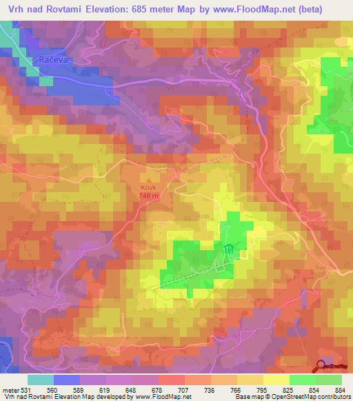 Vrh nad Rovtami,Slovenia Elevation Map