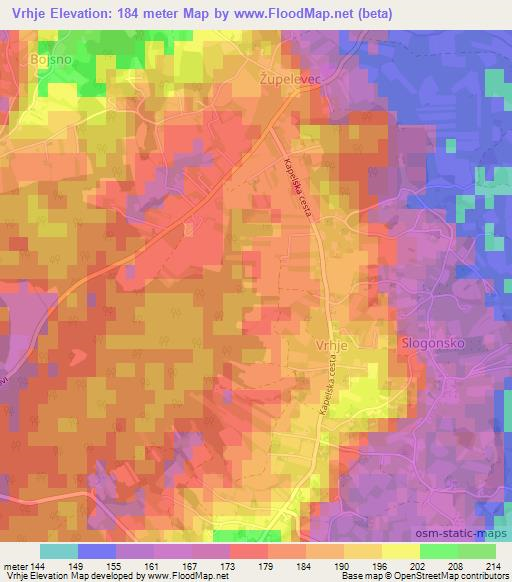 Vrhje,Slovenia Elevation Map