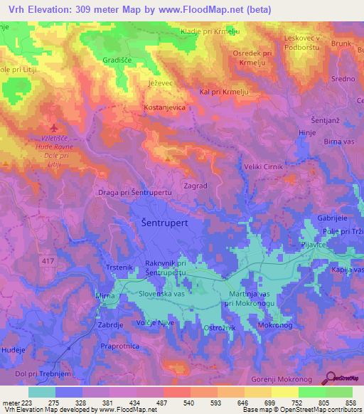 Vrh,Slovenia Elevation Map