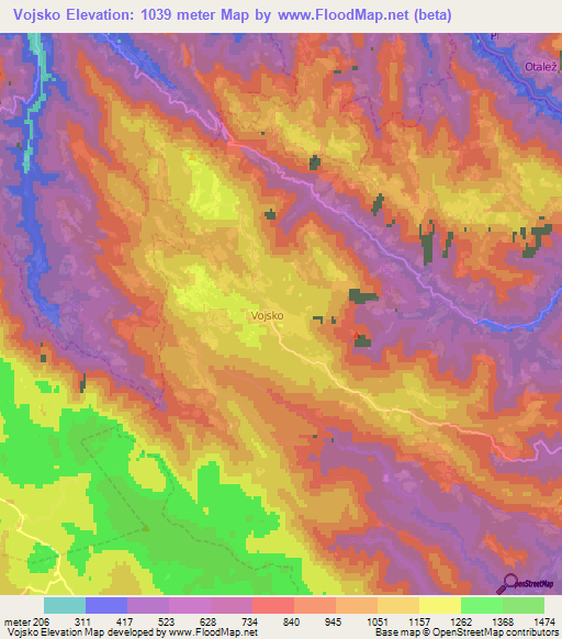 Vojsko,Slovenia Elevation Map