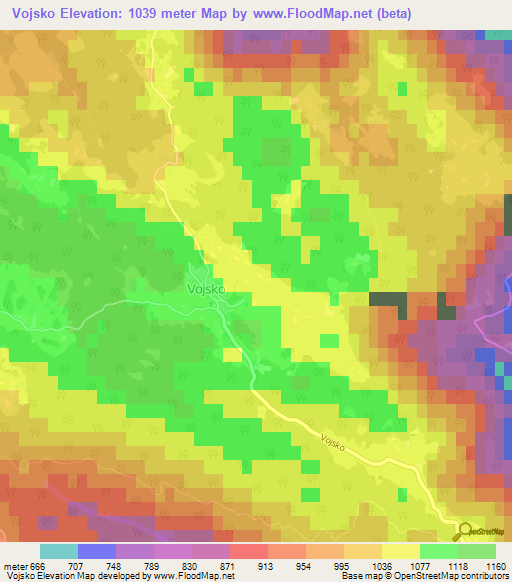 Vojsko,Slovenia Elevation Map