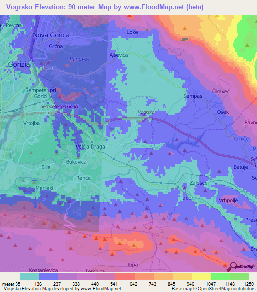 Vogrsko,Slovenia Elevation Map