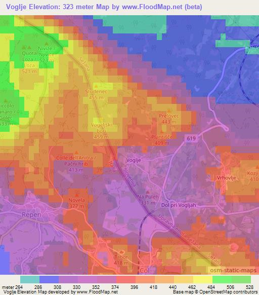 Voglje,Slovenia Elevation Map